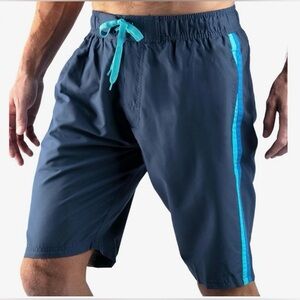NWT Men's Navy Swim Shorts with Aqua Accents